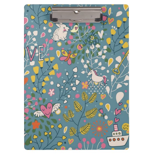 Abstract romantic pattern with cartoon clipboard (Front)