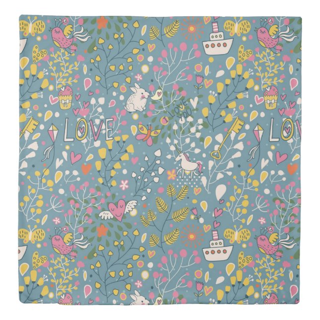 Abstract romantic pattern with cartoon duvet cover (Front)