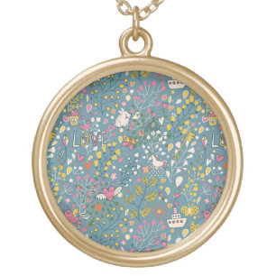 Abstract romantic pattern with cartoon gold plated necklace