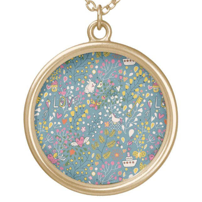 Abstract romantic pattern with cartoon gold plated necklace (Front)