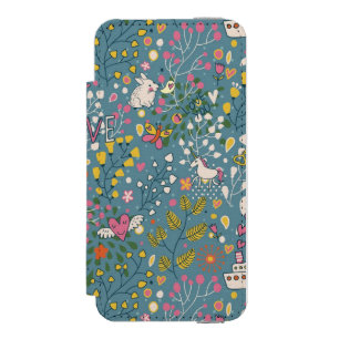 Abstract romantic pattern with cartoon wallet case for iPhone SE/5/5s