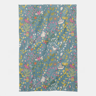 Abstract romantic pattern with cartoon kitchen towel
