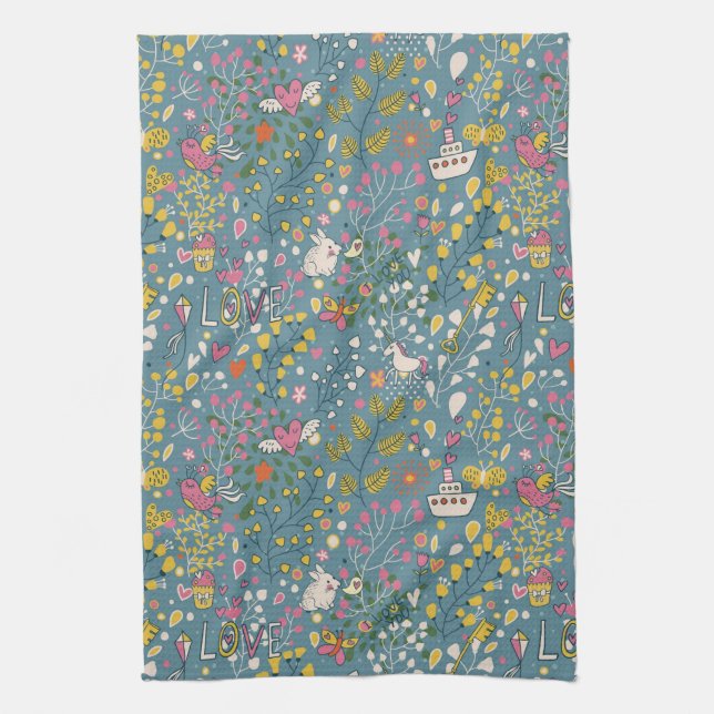Abstract romantic pattern with cartoon kitchen towel (Vertical)