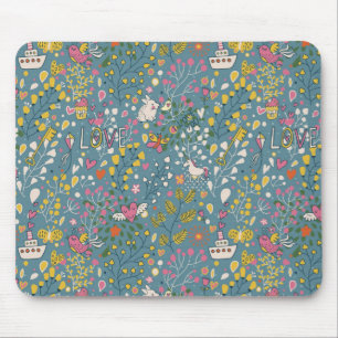 Abstract romantic pattern with cartoon mouse pad