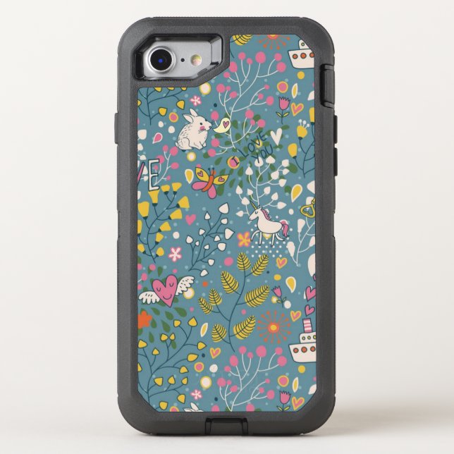 Abstract romantic pattern with cartoon otterbox iPhone case (Back)