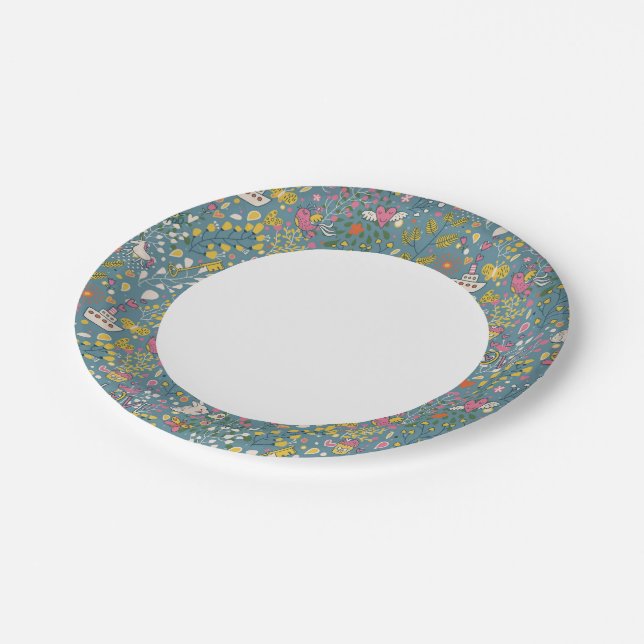 Abstract romantic pattern with cartoon paper plates (Angled)