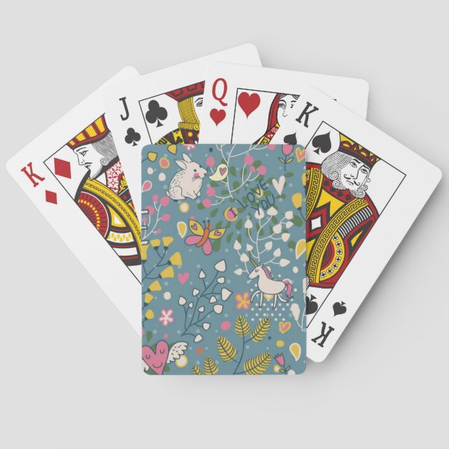Abstract romantic pattern with cartoon poker cards (Back)