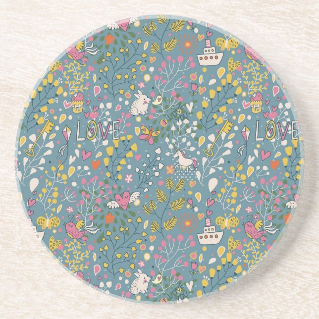Abstract romantic pattern with cartoon sandstone coaster (Front)