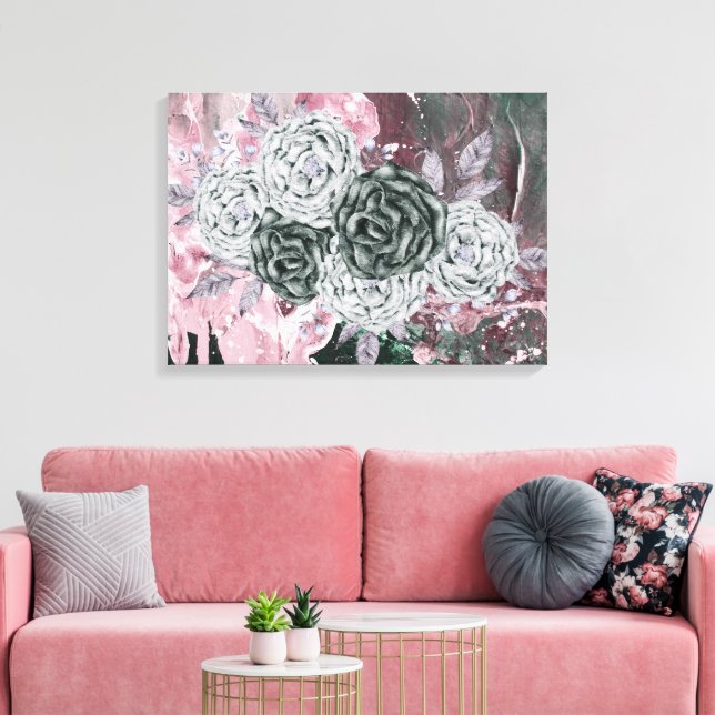 Abstract Romantic Vintage Floral Wall Art (Insitu(LivingRoom))