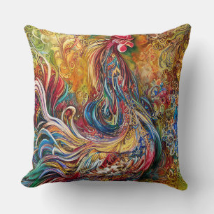 Abstract Rooster -An Ode to the Rooster's Splendor Throw Pillow