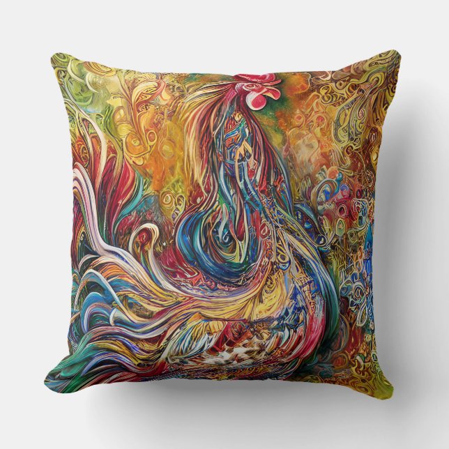 Abstract Rooster -An Ode to the Rooster's Splendor Throw Pillow (Front)