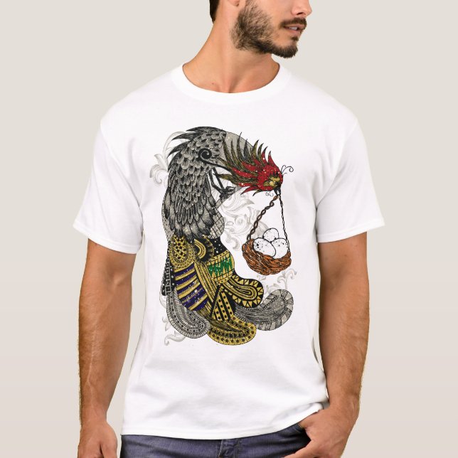 Abstract Rooster With Egg Basket T-Shirt (Front)