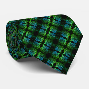 Abstract Rose Fantasy Flower Green Neck Tie