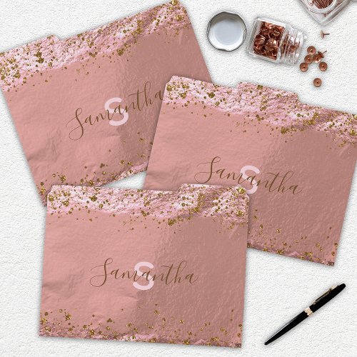 Abstract Rose Faux Gold Foil Glittery Stylish Chic File Folder