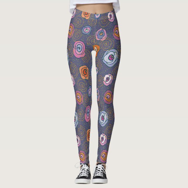 Abstract rose field pattern leggings (Front)