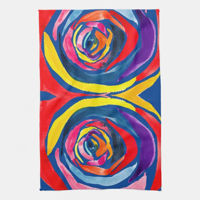Abstract rose flower pop art kitchen towel (Vertical)