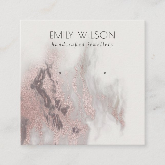 Abstract Rose Gold Agate Stud Earring Display Square Business Card (Front)