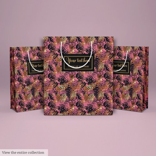 Abstract rose gold black leopard watercolor medium gift bag
