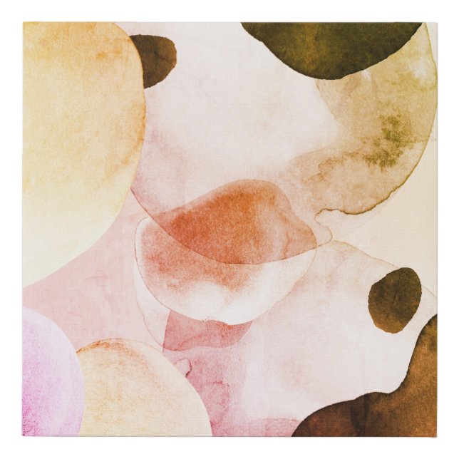 Abstract Rose Gold Black Shapes Watercolor  Faux Canvas Print (Front)