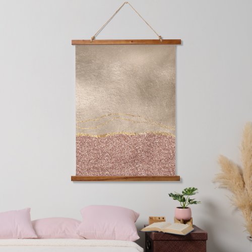 Abstract Rose Gold Brushed Metal Glitter Hanging Tapestry