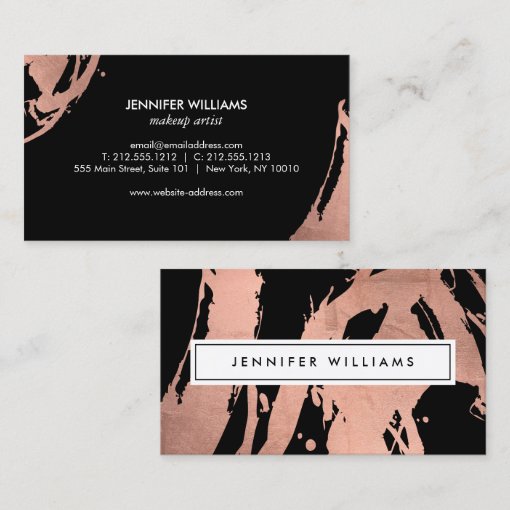 Abstract Rose Gold Brushstrokes on Black II Business Card | Zazzle