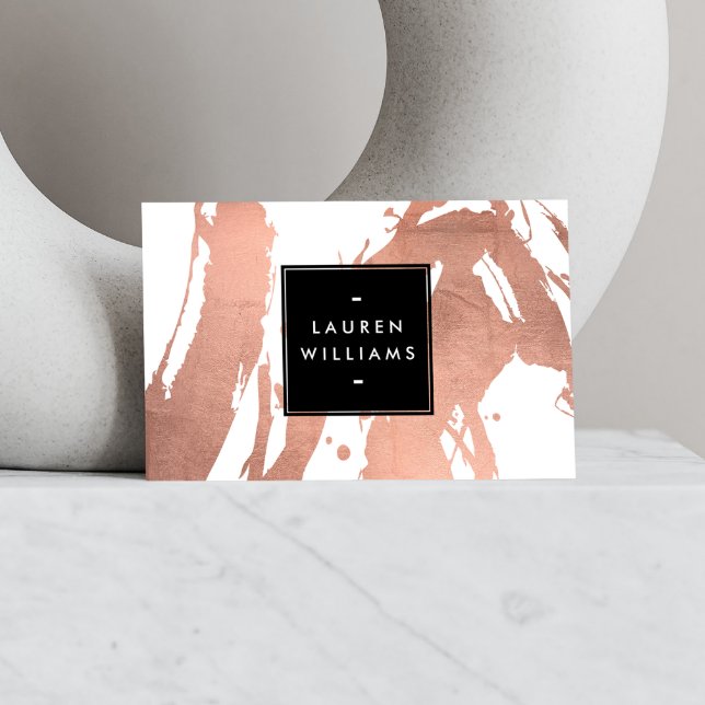 Abstract Rose Gold Brushstrokes on White Business Card (Creator Uploaded)