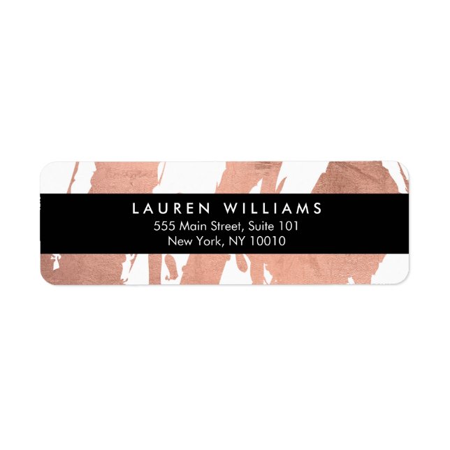 Abstract Rose Gold Brushstrokes on White Label (Front)