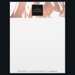 Abstract Rose Gold Brushstrokes on White Letterhead<br><div class="desc">Coordinates with the Abstract Rose Gold Brushstrokes on White Business Card Template by 1201AM. This design features a faux rose gold background of painterly brushstrokes with a black plaque overlay to hold your name or business name. Original art and design © 1201AM CREATIVE</div>
