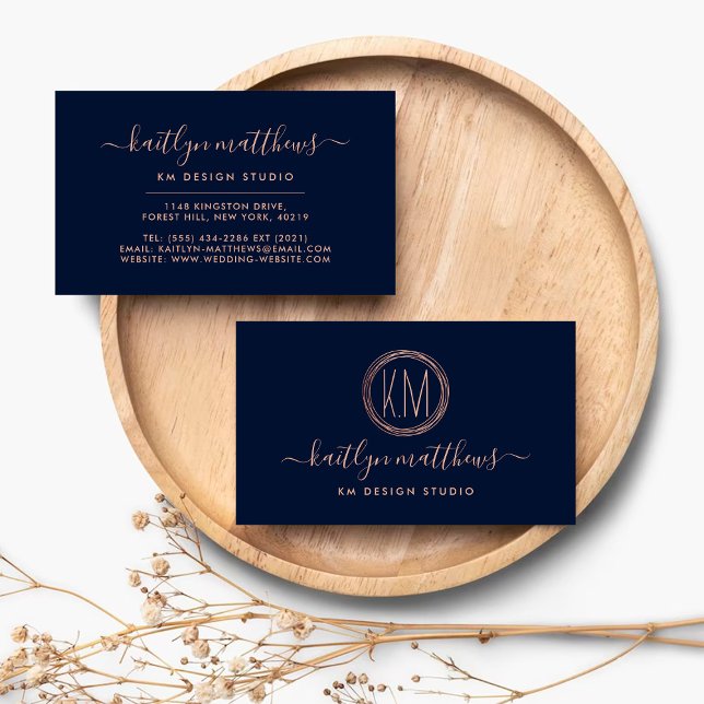 Abstract Rose Gold Circles Monongram Business Card (Creator Uploaded)