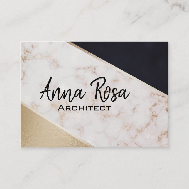 *~* Abstract Rose Gold Foil Geometric Color Block Business Card (Front)