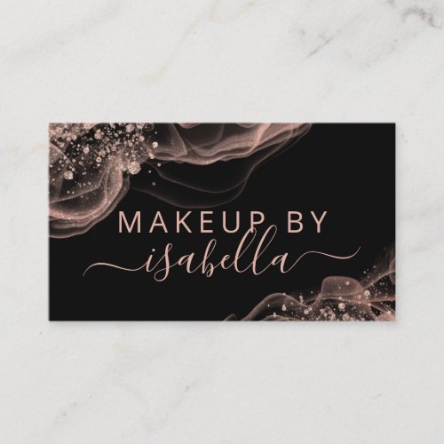 Abstract Rose Gold Glitter Black Makeup Artist   Business Card