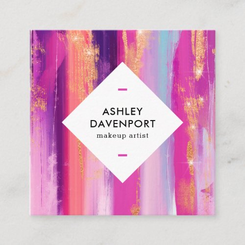 Abstract rose gold glitter pink brushstrokes glam square business card