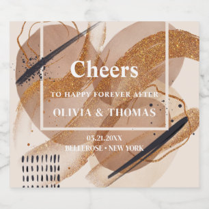 Abstract rose gold glitter terracotta bold rust sparkling wine label