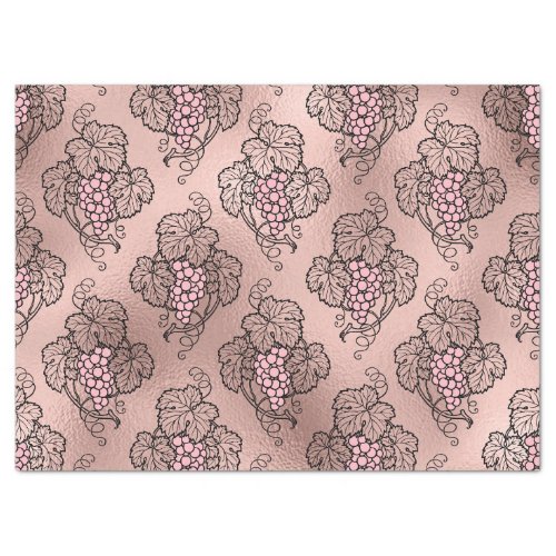Abstract Rose Gold Grapes on Black Vines Decoupage Tissue Paper