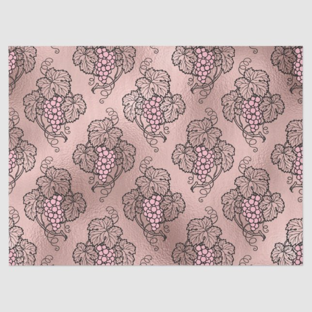 Abstract Rose Gold Grapes on Black Vines Decoupage Tissue Paper (Front)