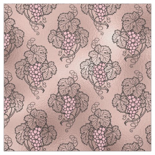 Abstract Rose Gold Grapes on Black Vines Fabric