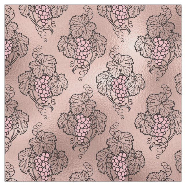 Abstract Rose Gold Grapes on Black Vines Fabric (Swatch)