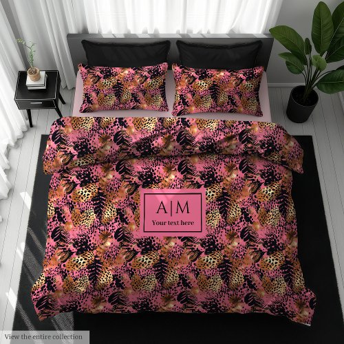 Abstract rose gold leopard skin watercolor bedding duvet cover