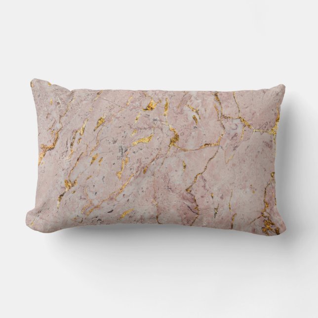 Abstract Rose Gold Marble Lumbar Pillow (Front)