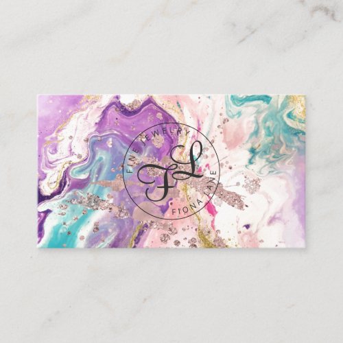 Abstract Rose Gold Paint Splatter Marble Business Card