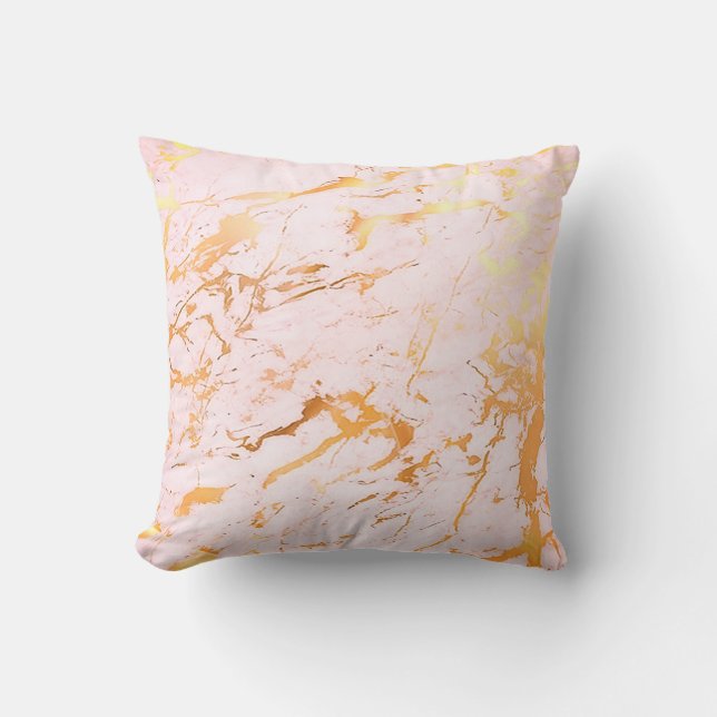 Abstract Rose Gold Pink Girly Marble Pastel Throw Pillow (Front)