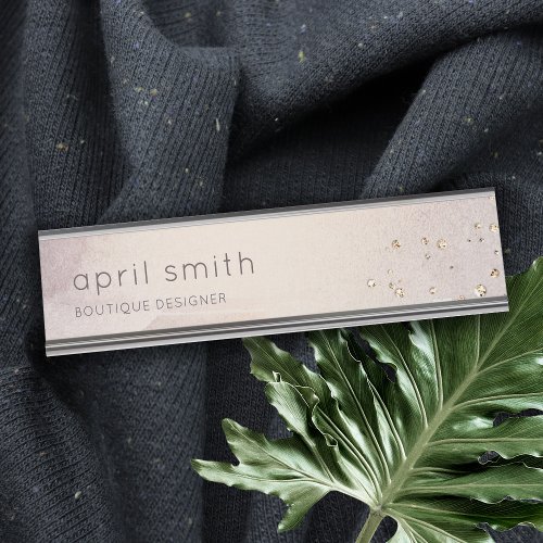 Abstract Rose Gold Purple Watercolor Glitter Desk Name Plate