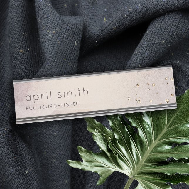 Abstract Rose Gold Purple Watercolor Glitter Desk Name Plate (Creator Uploaded)