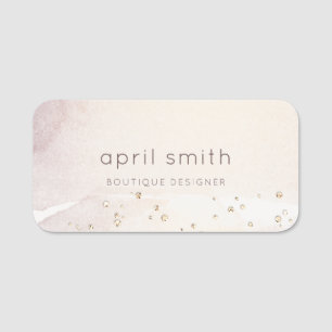 Abstract Rose Gold Purple Watercolor Glitter Name Tag
