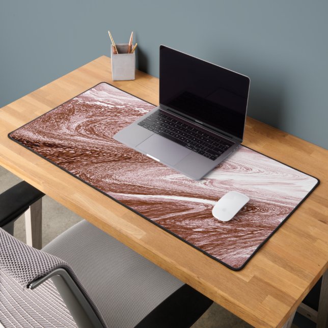 Abstract Rose Gold White Abstract Swirls Desk Mat (Office 2)