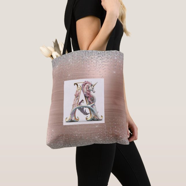  Abstract Rose Gold with Personalized Monogram Tote Bag (Close Up)