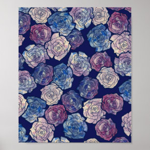 Abstract Rose Painting Gardening Roses Purple Blue Poster