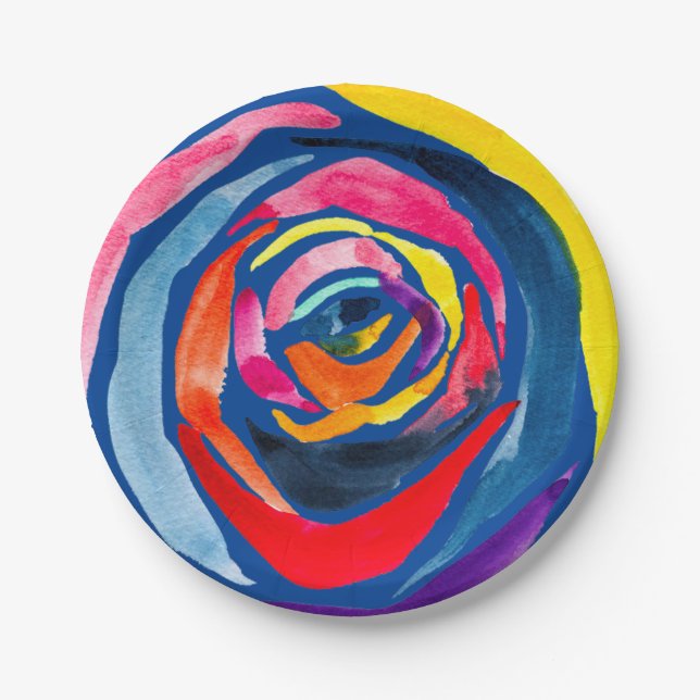 Abstract rose watercolor pop art paper plates (Front)