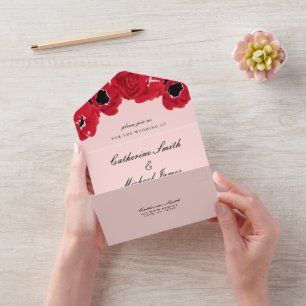 Abstract Roses and Poppies All In One Invitation