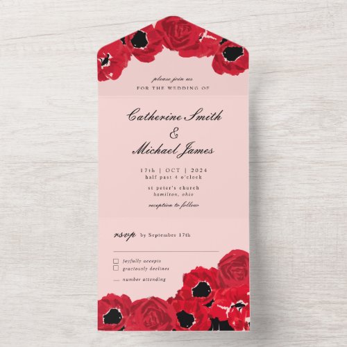 Abstract Roses and Poppies All In One Invitation